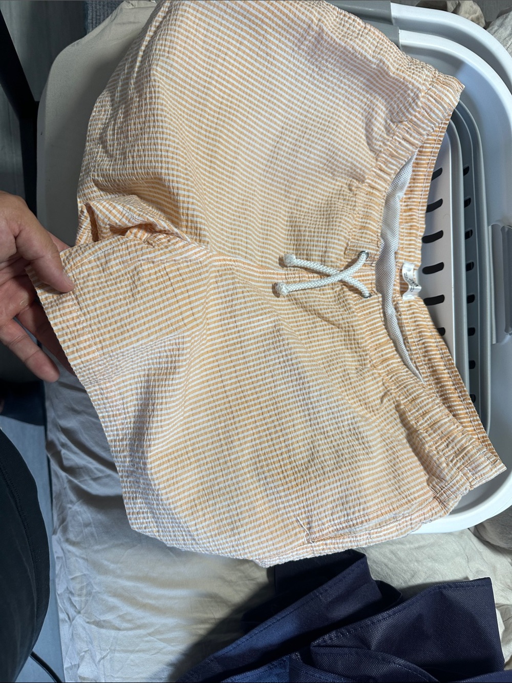 Zara Peach and White Seersucker Swim Trunks